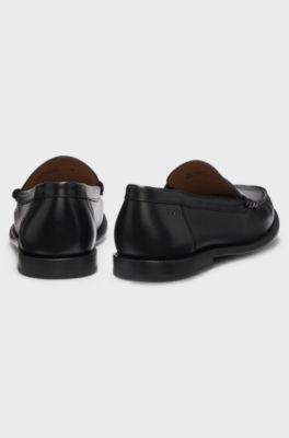 Leather moccasins with penny trim, Black