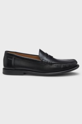 Leather moccasins with penny trim, Black