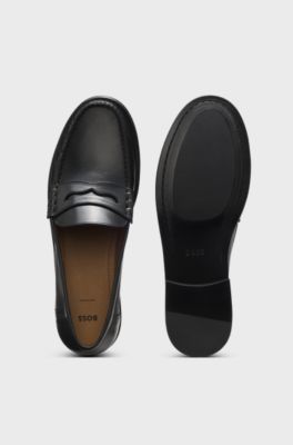 Leather moccasins with penny trim, Black