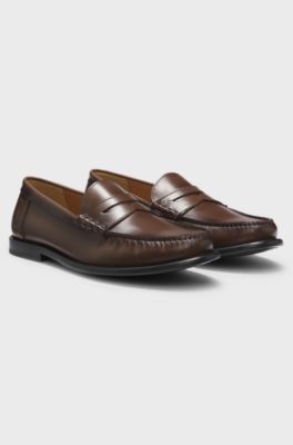 Mokassins aus Leder mit Pennyloafer-Besatz, Dunkelbraun
