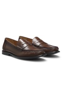 Leather moccasins with penny trim, Dark Brown