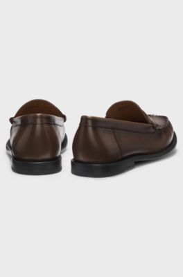 Leather moccasins with penny trim, Dark Brown