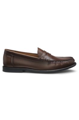 Leather moccasins with penny trim, Dark Brown