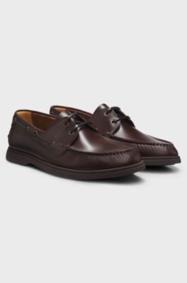 Made-in-Portugal leather boat shoes, Dark Brown