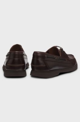 Made-in-Portugal leather boat shoes, Dark Brown