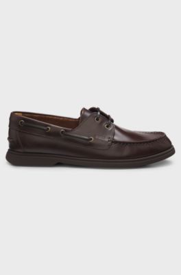 Made-in-Portugal leather boat shoes, Dark Brown