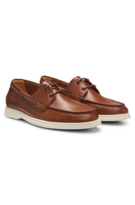 Made-in-Portugal leather boat shoes, Brown