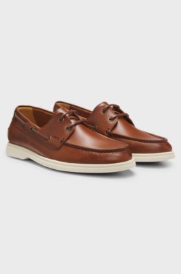 Made-in-Portugal leather boat shoes, Brown