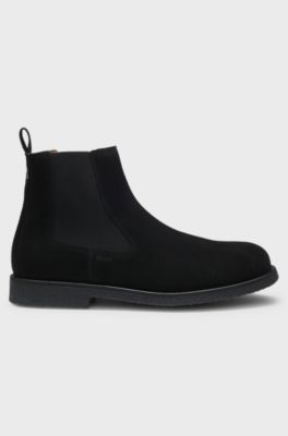 Chelsea boots in suede with signature-stripe stitching, Black