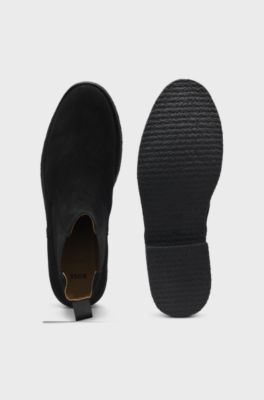 Chelsea boots in suede with signature-stripe stitching, Black