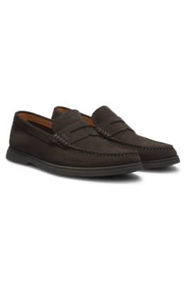 Suede loafers with logo penny trim 1