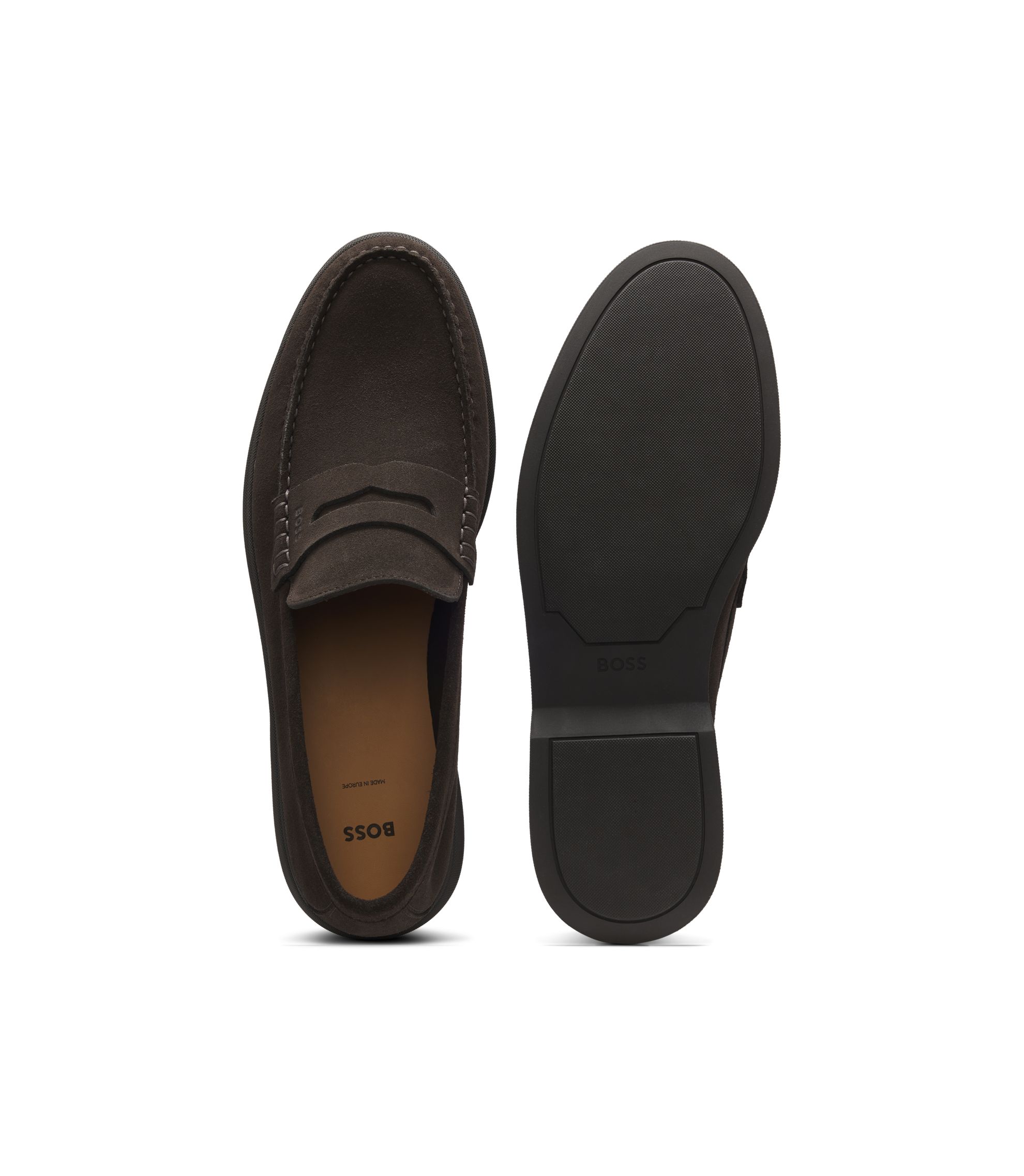 Hugo Boss Penny Loafers Men\'s 8 Dark Brown Leather Dress, runs large Brown Leather Plain Penny Trim Loafers by BOSS on Sale main image 2