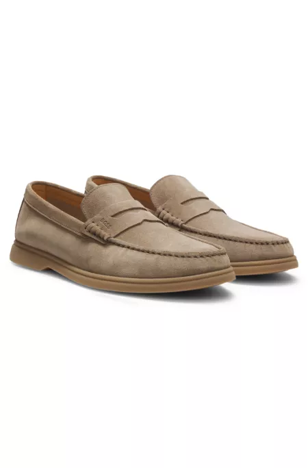 Suede loafers with logo penny trim