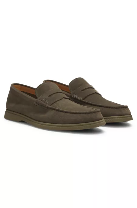 Suede loafers with logo penny trim