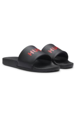 Slides with padded strap and contrast logo, Black