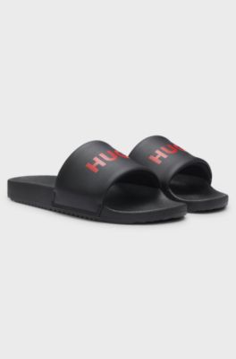 Slides with padded strap and contrast logo, Black