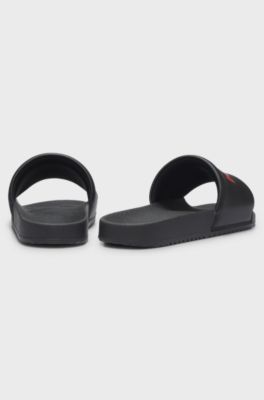 Slides with padded strap and contrast logo, Black