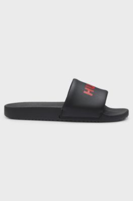 Slides with padded strap and contrast logo, Black