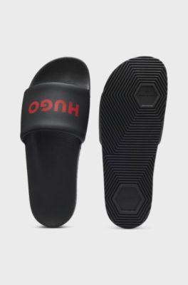 Slides with padded strap and contrast logo, Black