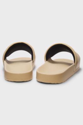 Slides with padded strap and contrast logo, Beige