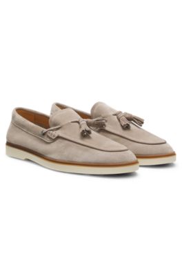 Suede loafers with tassel trim, Khaki