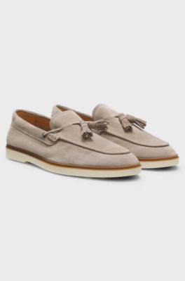 Loafer aus Veloursleder mit Quasten, Khaki