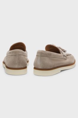 Suede loafers with tassel trim, Khaki