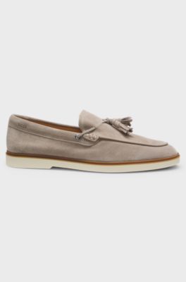 Suede loafers with tassel trim, Khaki