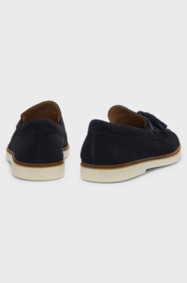 Loafer aus Veloursleder mit Quasten, Dunkelblau