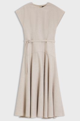 Belted maxi dress in melange flannel, Natural