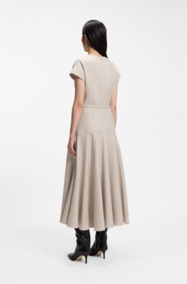Belted maxi dress in melange flannel, Natural