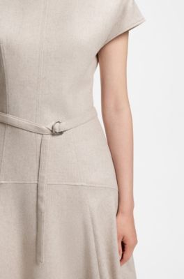 Belted maxi dress in melange flannel, Natural