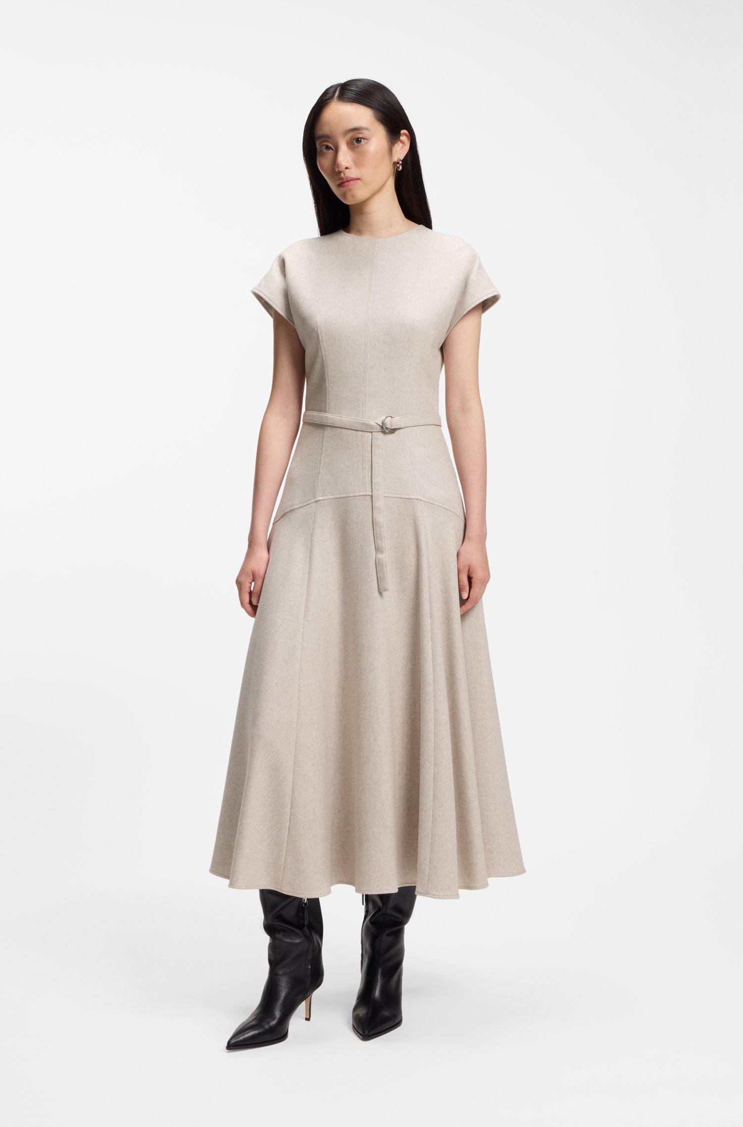 Boss Belted maxi dress in melange flannel klänningar dam – bild 2