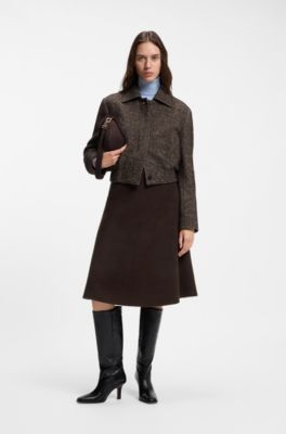 A-line skirt in a wool blend, Dark Brown