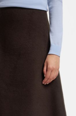 A-line skirt in a wool blend, Dark Brown