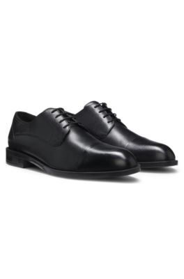 Leather Derby shoes with cap toe, Black