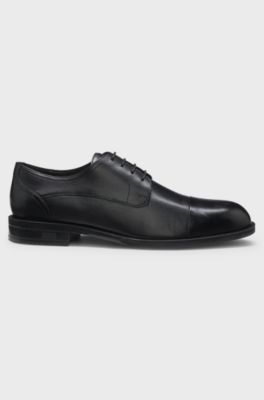Leather Derby shoes with cap toe, Black