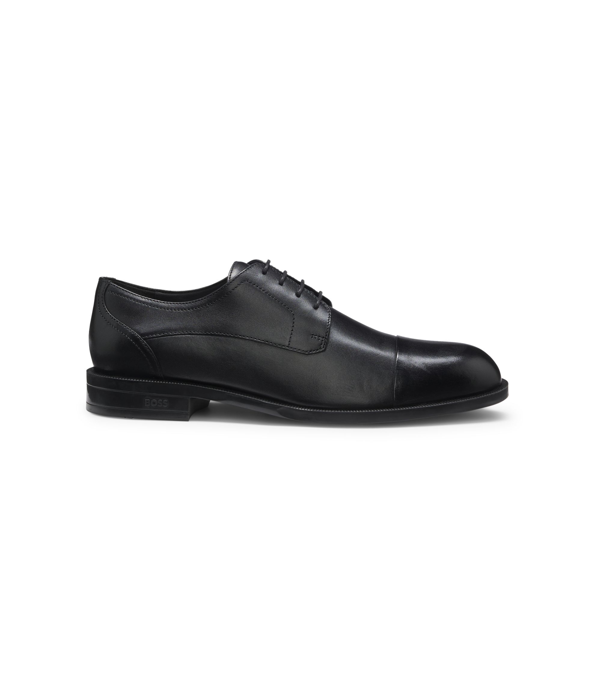 BOSS - Leather Derby shoes with cap toe - Black
