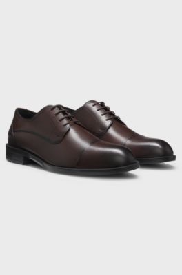 Scarpe Derby in pelle con mascherina in punta, Marrone scuro