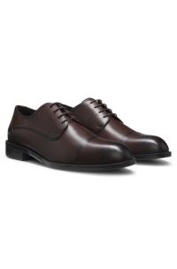 Leather Derby shoes with cap toe, Dark Brown
