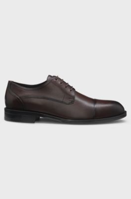 Leather Derby shoes with cap toe, Dark Brown