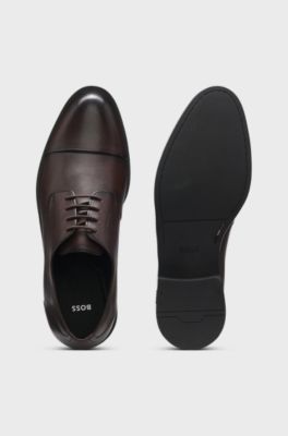 Scarpe Derby in pelle con mascherina in punta, Marrone scuro