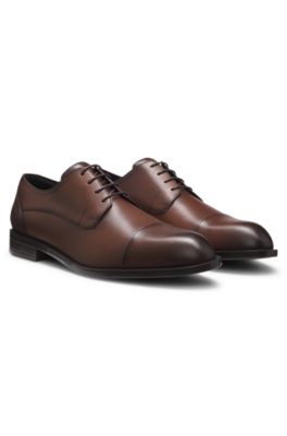 Leather Derby shoes with cap toe, Brown