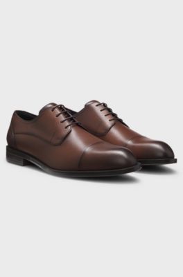 Leather Derby shoes with cap toe, Brown