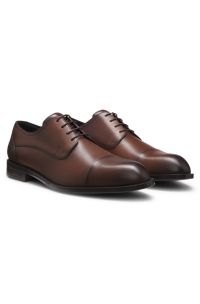 Leather Derby shoes with cap toe, Brown