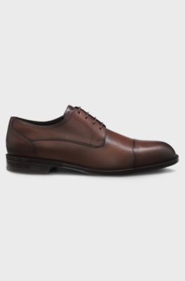 Leather Derby shoes with cap toe, Brown