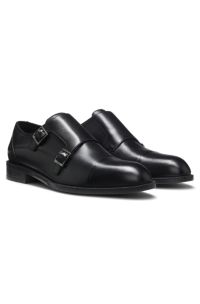 Leather monk shoes with double strap, Black