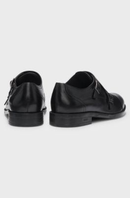 Leather monk shoes with double strap, Black