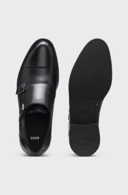 Leather monk shoes with double strap, Black