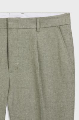 Pleat-front trousers in a linen blend, Light Green